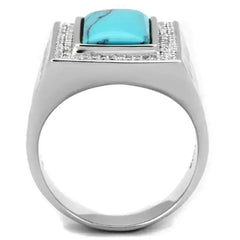 TS228 - Rhodium 925 Sterling Silver Ring with Synthetic Turquoise in - Femstylo