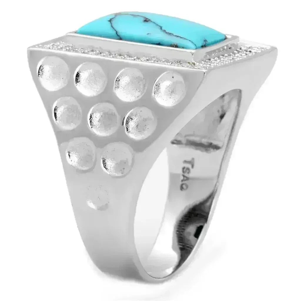 TS228 - Rhodium 925 Sterling Silver Ring with Synthetic Turquoise in - Femstylo