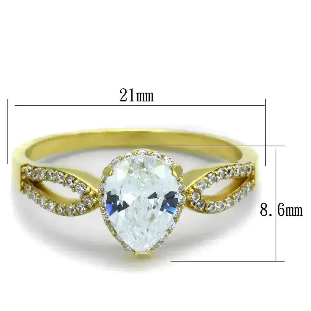 TS248 - Gold 925 Sterling Silver Ring with AAA Grade CZ in Clear - Femstylo