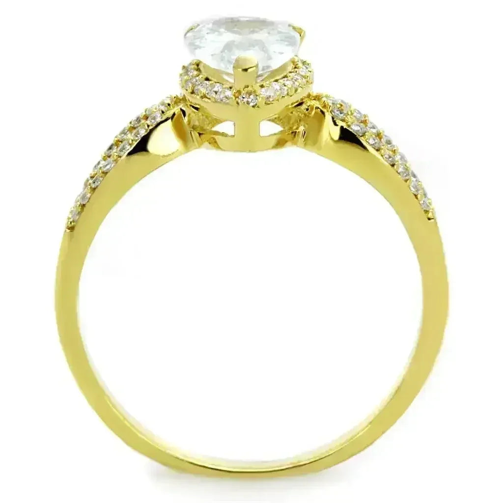 TS248 - Gold 925 Sterling Silver Ring with AAA Grade CZ in Clear - Femstylo