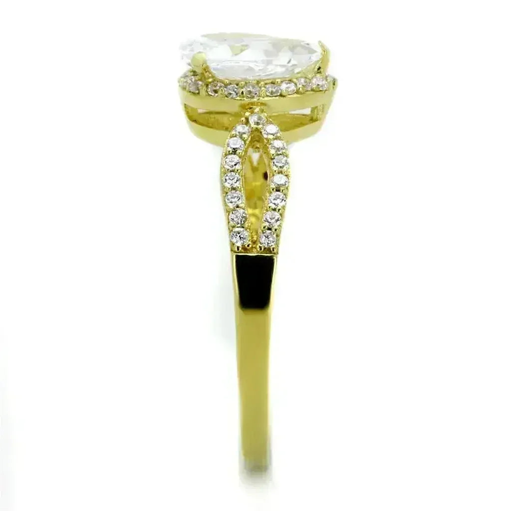 TS248 - Gold 925 Sterling Silver Ring with AAA Grade CZ in Clear - Femstylo