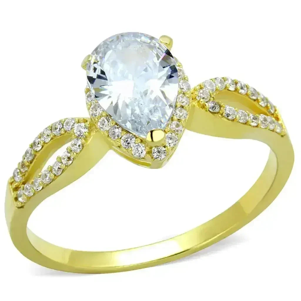 TS248 - Gold 925 Sterling Silver Ring with AAA Grade CZ in Clear - Femstylo