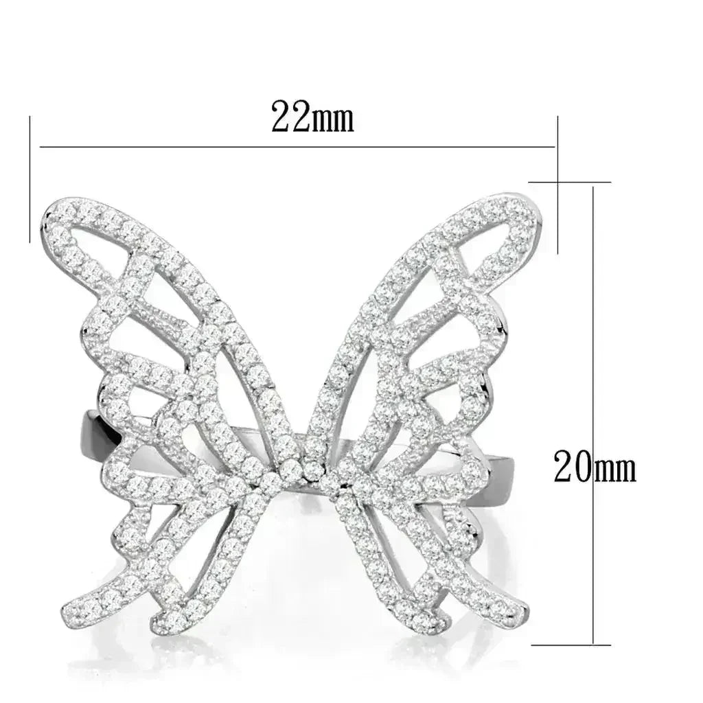 TS330 - Rhodium 925 Sterling Silver Ring with AAA Grade CZ in Clear - Femstylo
