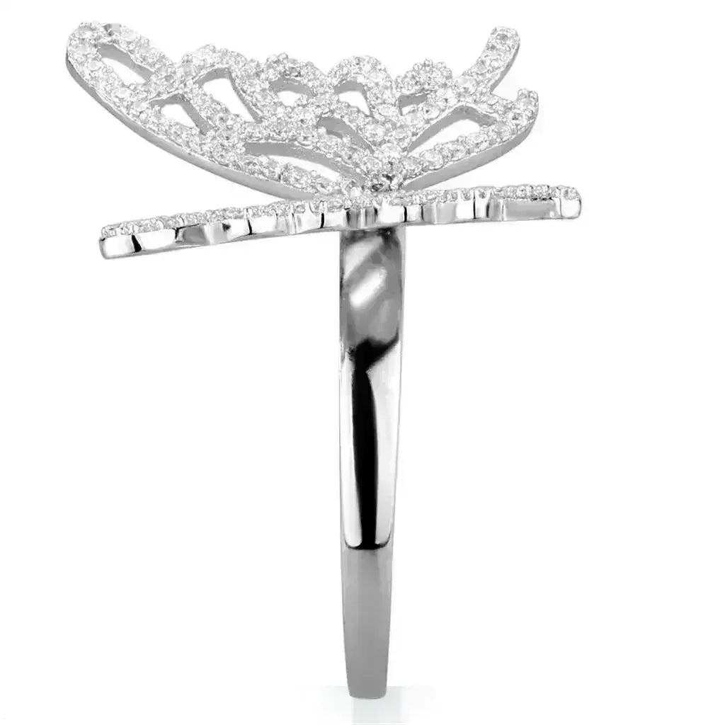 TS330 - Rhodium 925 Sterling Silver Ring with AAA Grade CZ in Clear - Femstylo