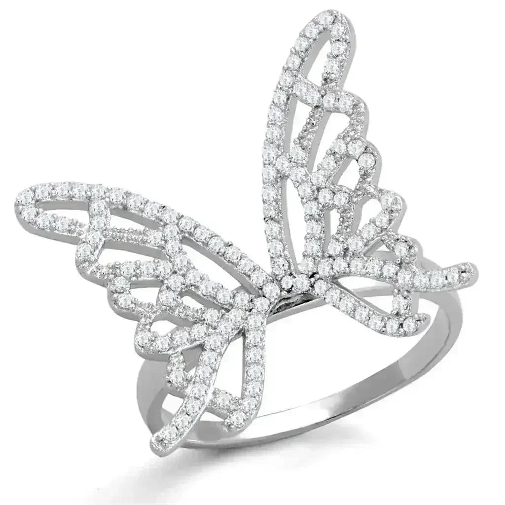 TS330 - Rhodium 925 Sterling Silver Ring with AAA Grade CZ in Clear - Femstylo