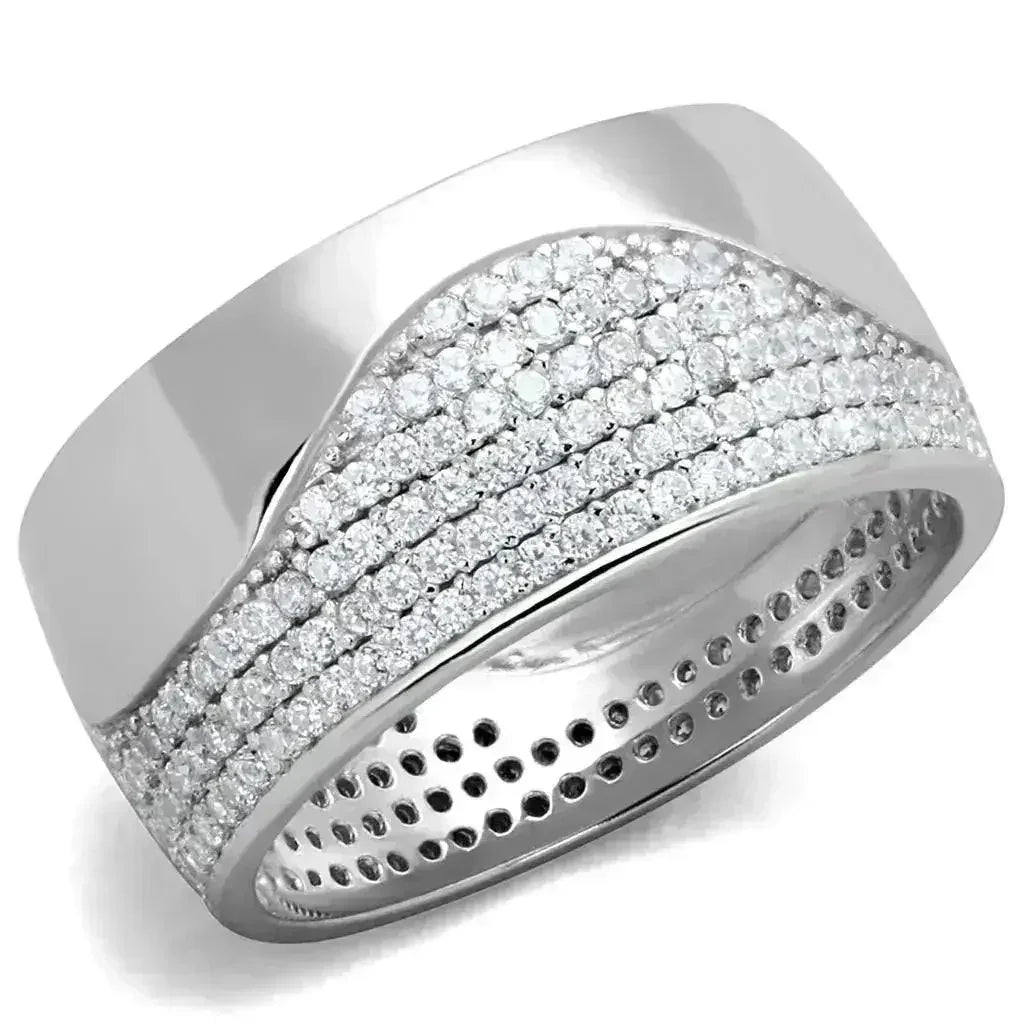 TS378 - Rhodium 925 Sterling Silver Ring with AAA Grade CZ in Clear - Femstylo