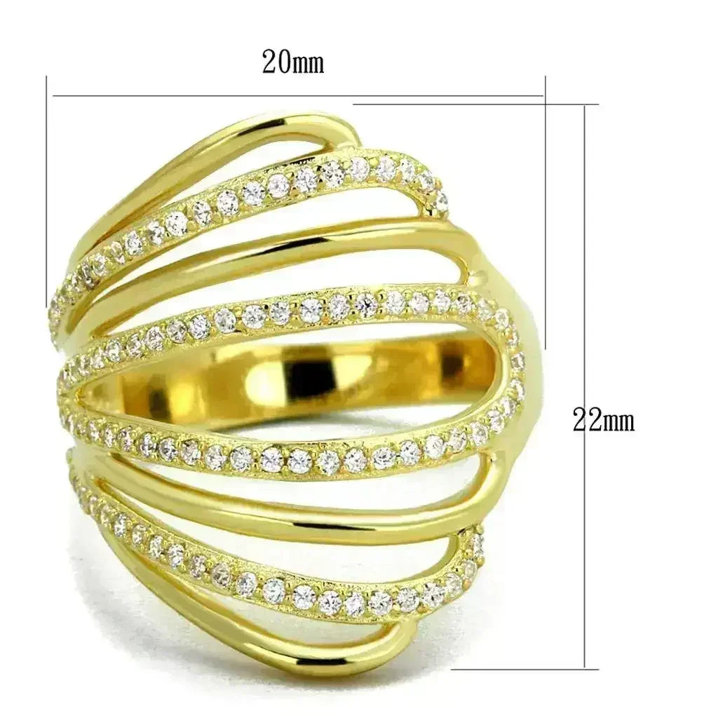 TS379 - Gold 925 Sterling Silver Ring with AAA Grade CZ in Clear - Femstylo