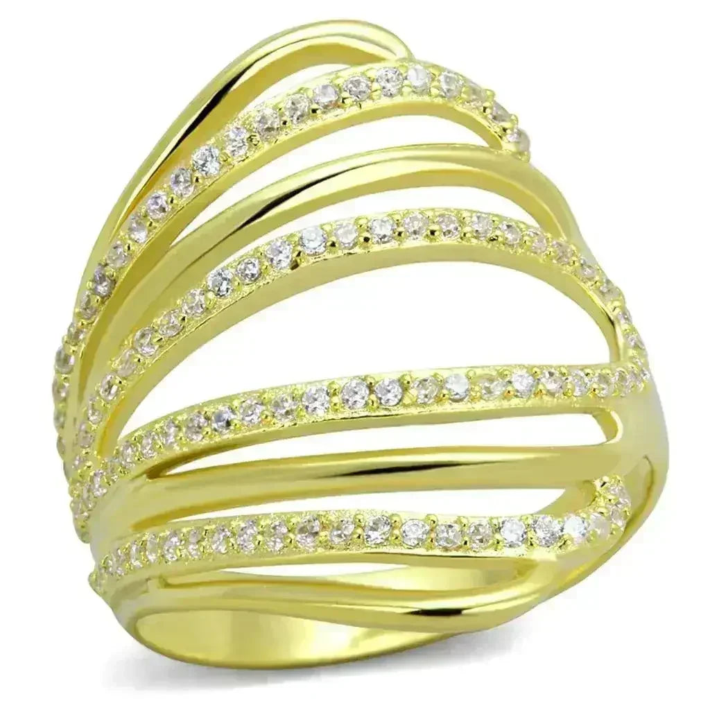 TS379 - Gold 925 Sterling Silver Ring with AAA Grade CZ in Clear - Femstylo