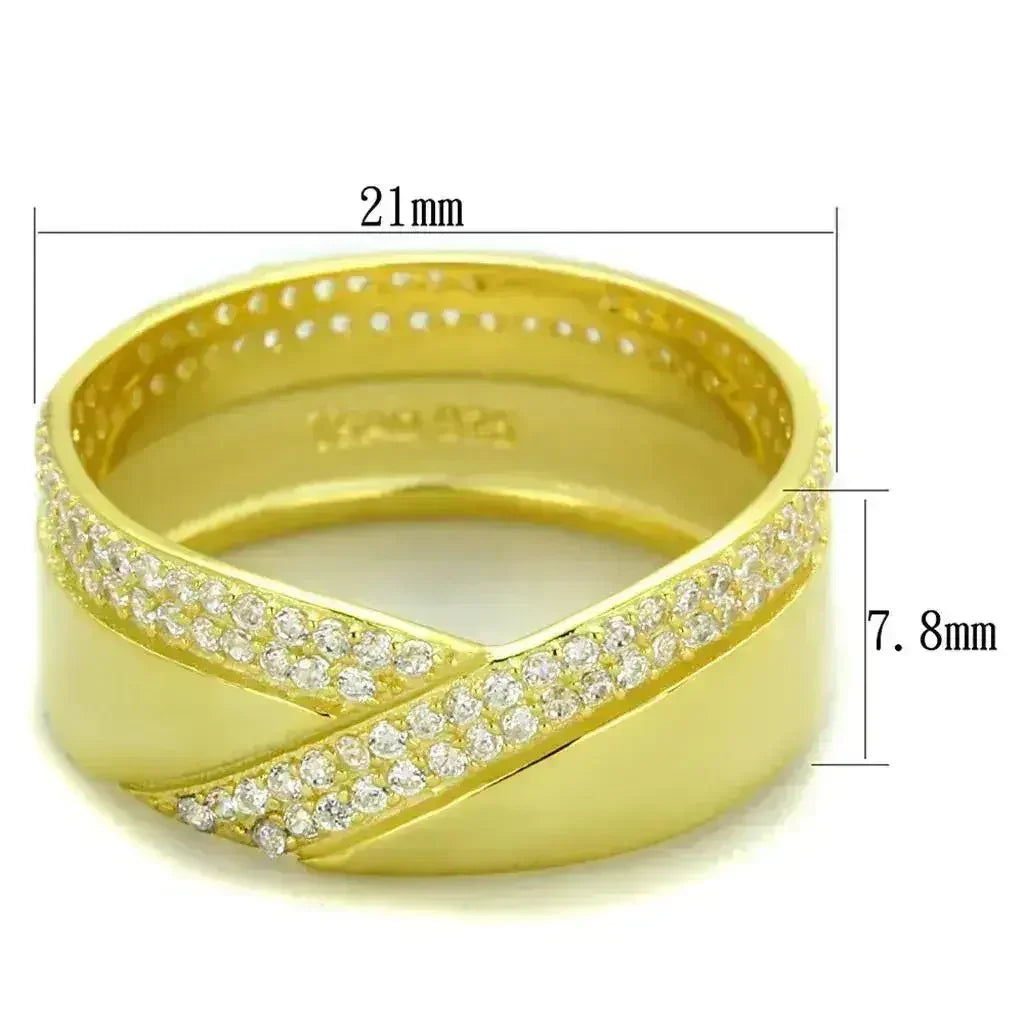 TS380 - Gold 925 Sterling Silver Ring with AAA Grade CZ in Clear - Femstylo