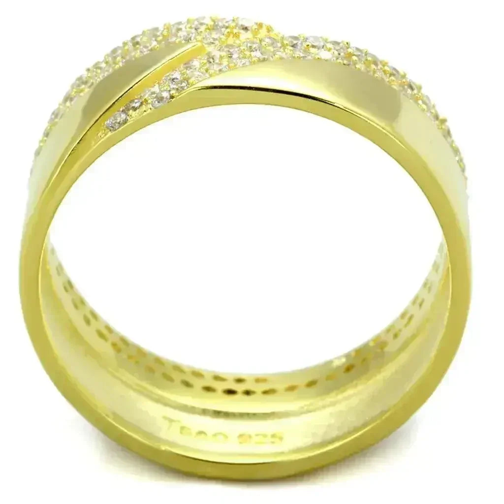 TS380 - Gold 925 Sterling Silver Ring with AAA Grade CZ in Clear - Femstylo