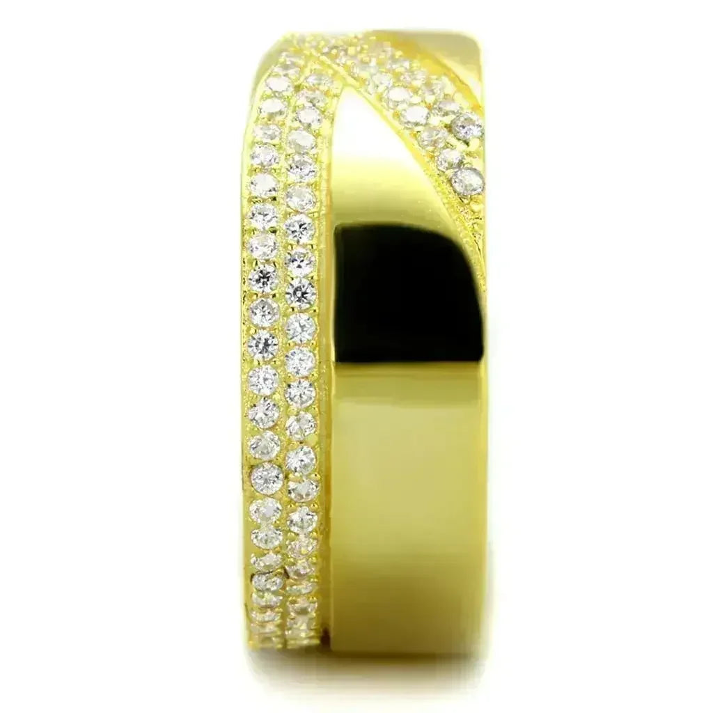 TS380 - Gold 925 Sterling Silver Ring with AAA Grade CZ in Clear - Femstylo
