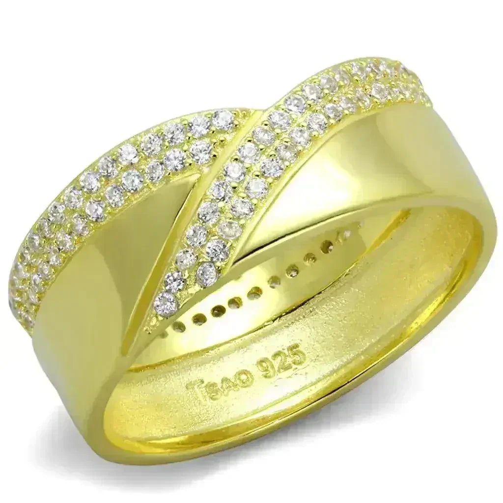 TS380 - Gold 925 Sterling Silver Ring with AAA Grade CZ in Clear - Femstylo