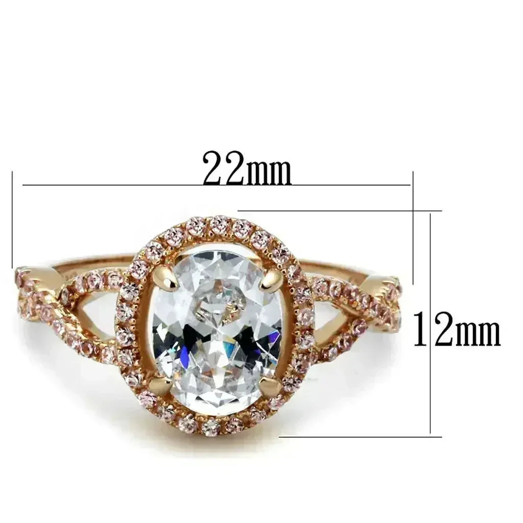 TS489 - Rose Gold 925 Sterling Silver Ring with AAA Grade CZ in Clear - Femstylo