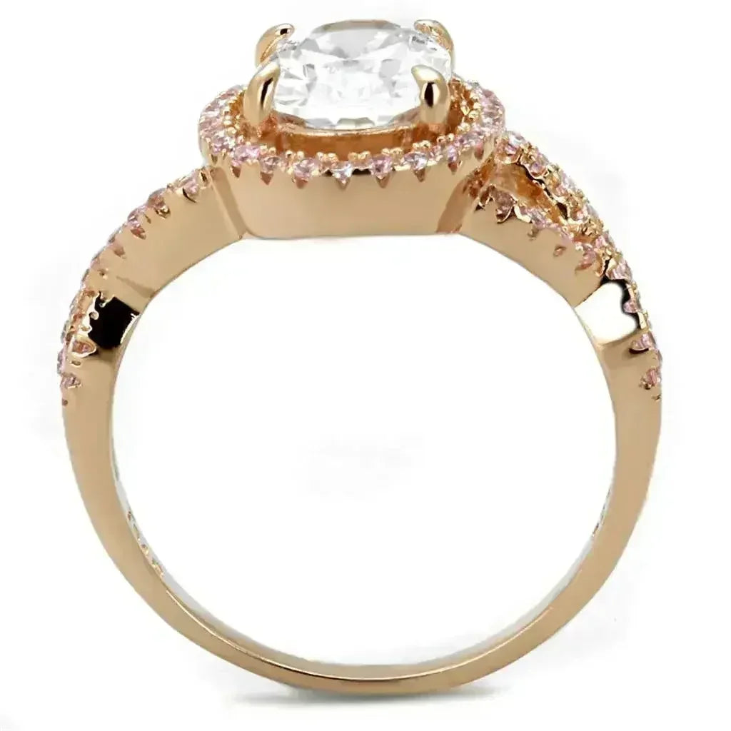 TS489 - Rose Gold 925 Sterling Silver Ring with AAA Grade CZ in Clear - Femstylo