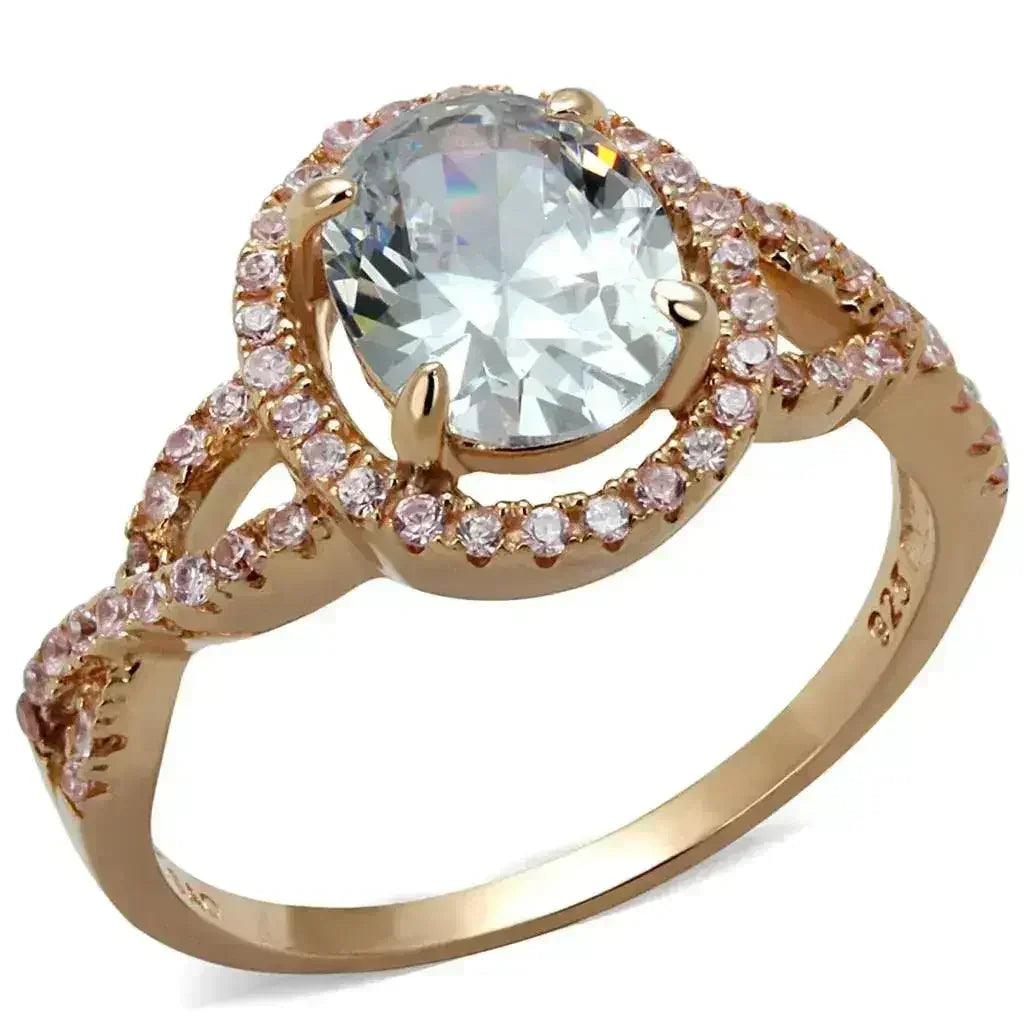 TS489 - Rose Gold 925 Sterling Silver Ring with AAA Grade CZ in Clear - Femstylo