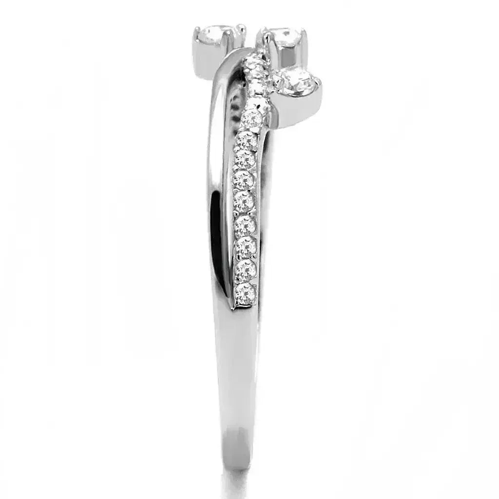 TS581 - Rhodium 925 Sterling Silver Ring with AAA Grade CZ in Clear - Femstylo