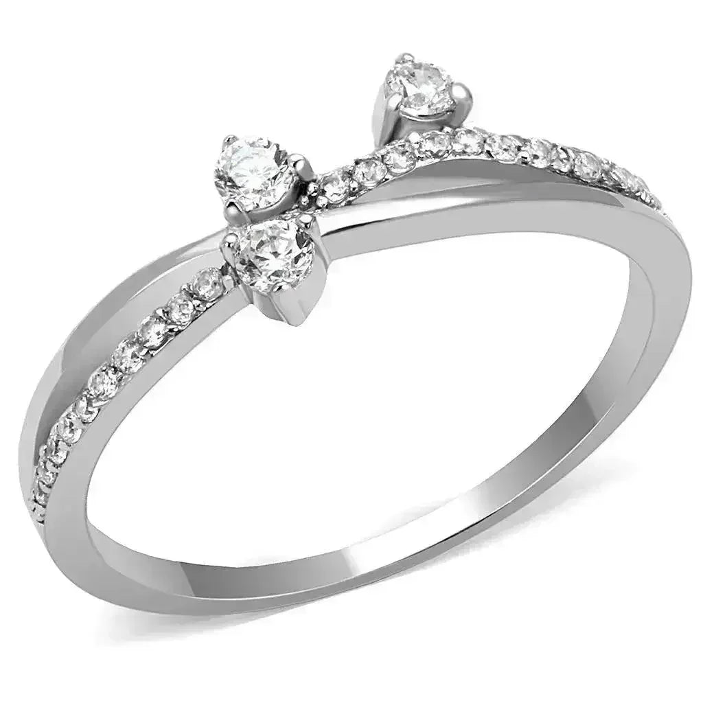 TS581 - Rhodium 925 Sterling Silver Ring with AAA Grade CZ in Clear - Femstylo
