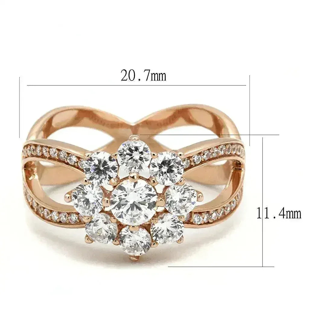TS586 - Rose Gold 925 Sterling Silver Ring with AAA Grade CZ in Clear - Femstylo