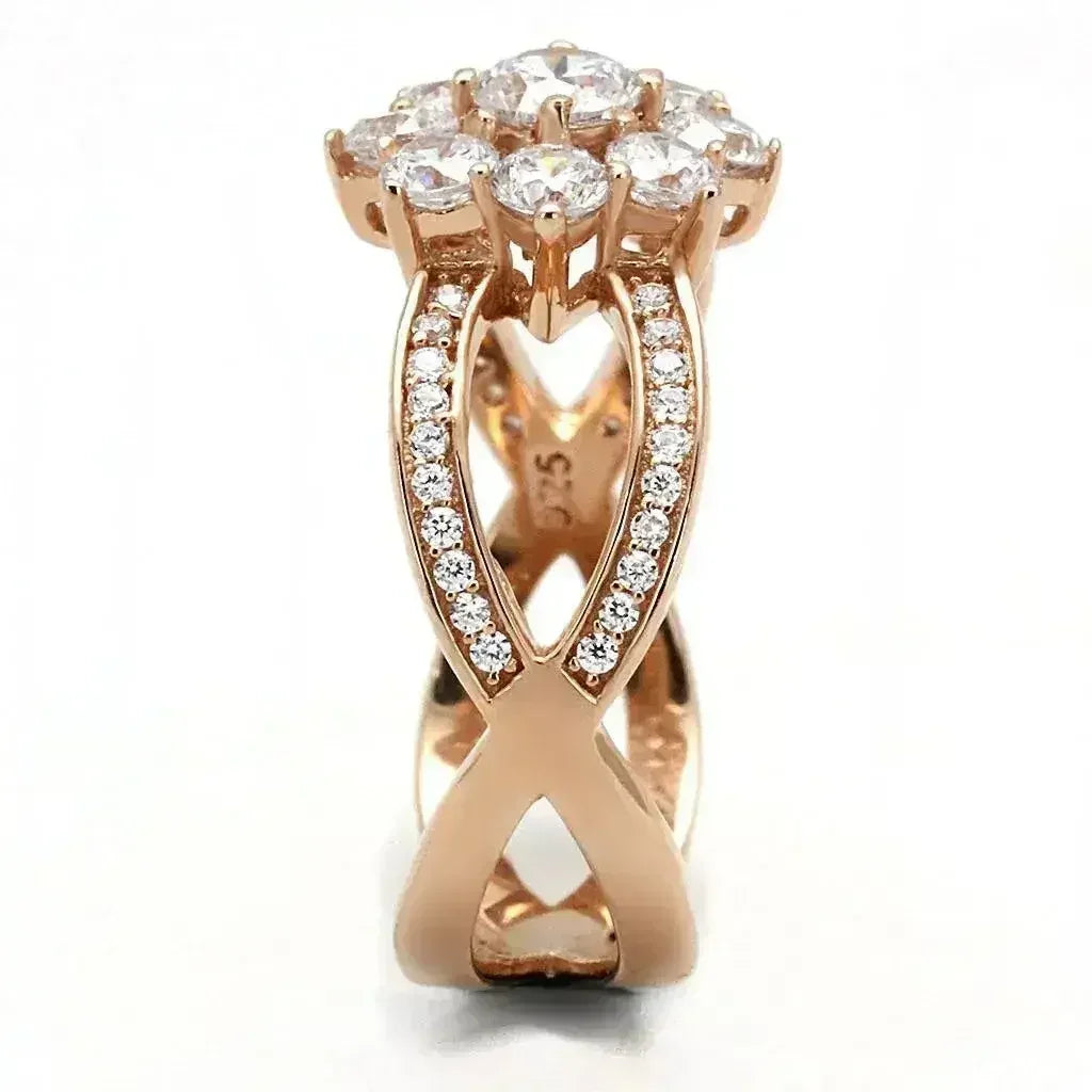 TS586 - Rose Gold 925 Sterling Silver Ring with AAA Grade CZ in Clear - Femstylo