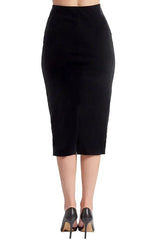 Tia Skirt - Stretch velvet pencil skirt (black) - Femstylo