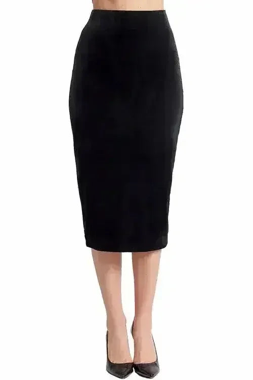 Tia Skirt - Stretch velvet pencil skirt (black) - Femstylo