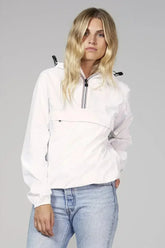 White quarter zip packable rain jacket and windbreaker - Femstylo
