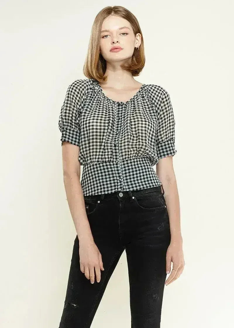 Button Down Peplum Cropped Blouse in Black | Femstylo - Femstylo