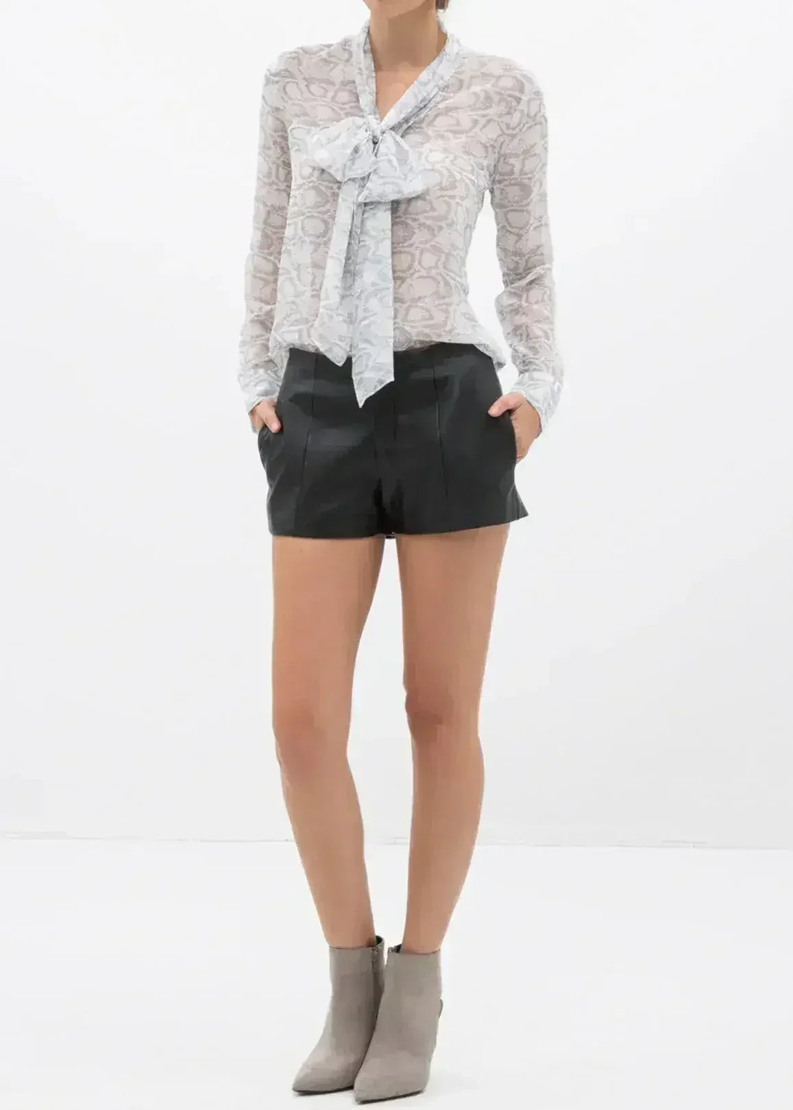 Tie Neck Sheer Blouse In Ivory Silver | FEMSTYLO - Femstylo