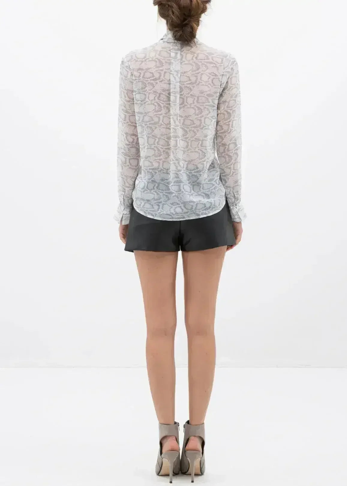 Tie Neck Sheer Blouse In Ivory Silver | FEMSTYLO - Femstylo