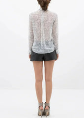 Tie Neck Sheer Blouse In Ivory Silver | FEMSTYLO - Femstylo