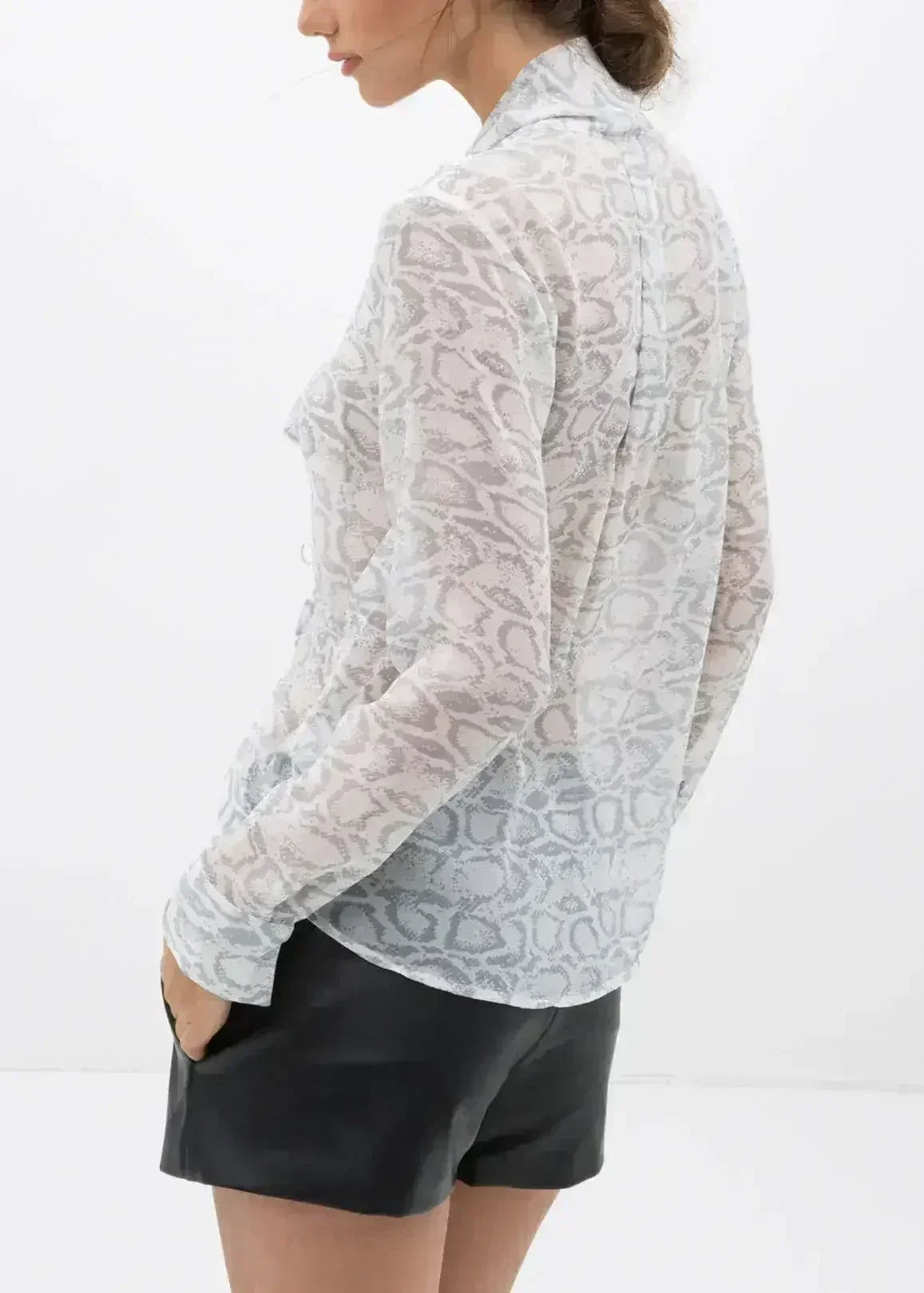 Tie Neck Sheer Blouse In Ivory Silver | FEMSTYLO - Femstylo