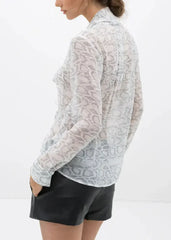 Tie Neck Sheer Blouse In Ivory Silver | FEMSTYLO - Femstylo