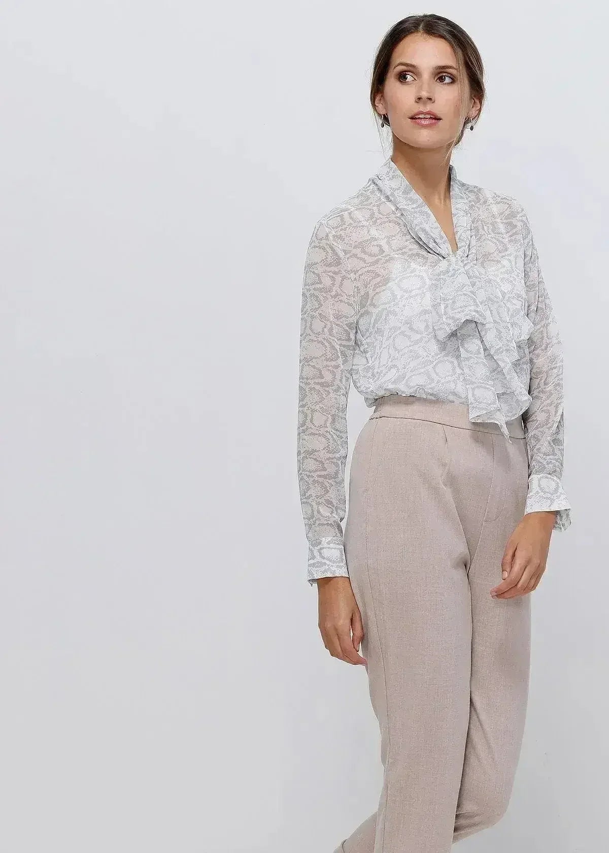 Tie Neck Sheer Blouse In Ivory Silver | FEMSTYLO - Femstylo