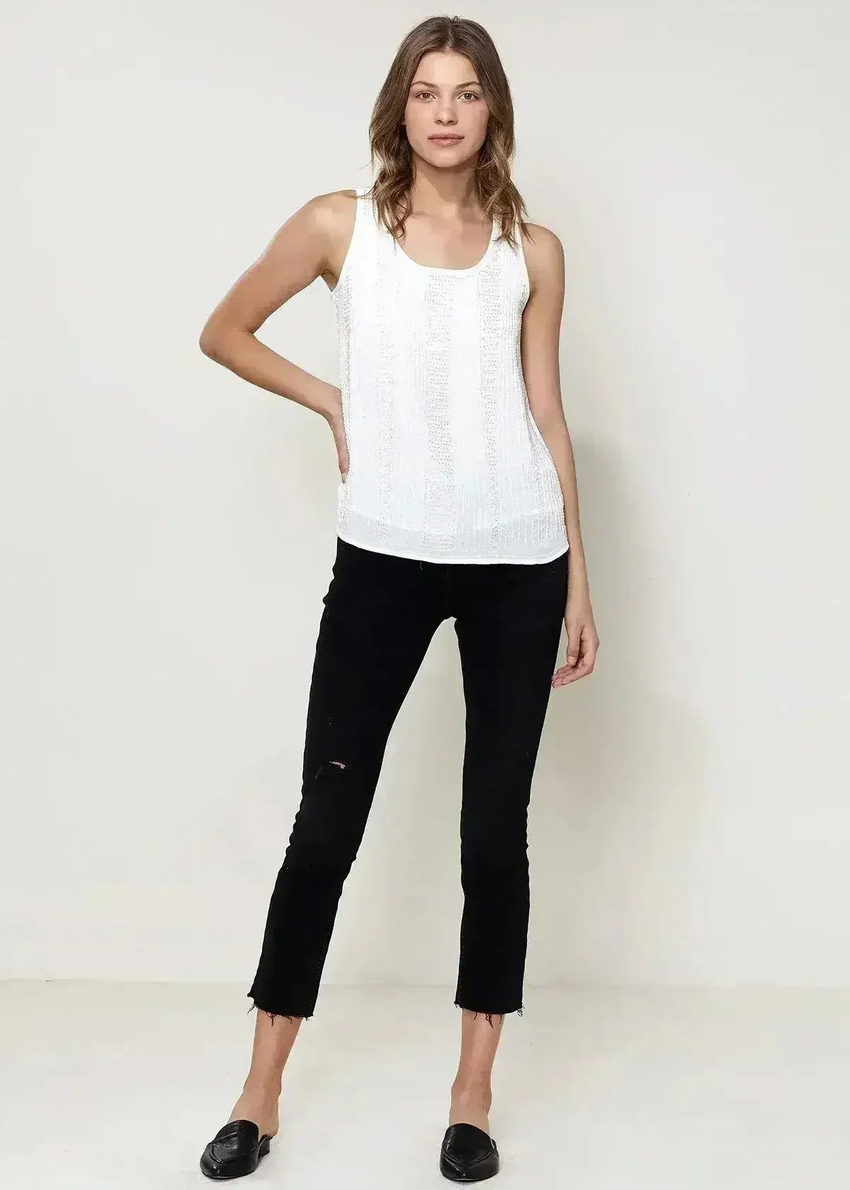 Embellished Accent Sleeveless Top In Ivory - Femstylo