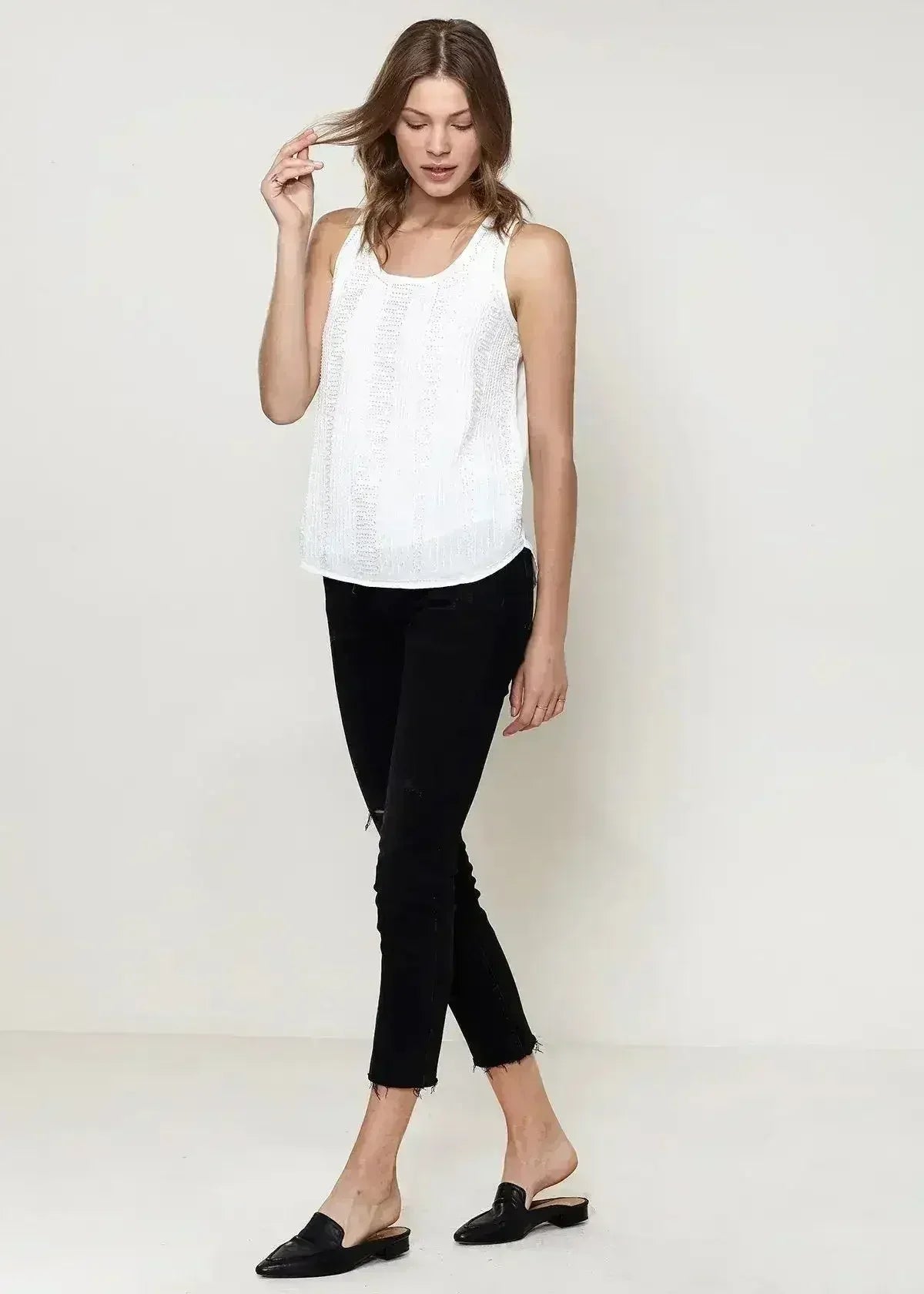 Embellished Accent Sleeveless Top In Ivory - Femstylo