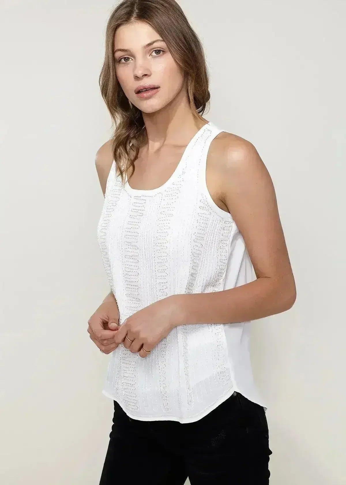 Embellished Accent Sleeveless Top In Ivory - Femstylo