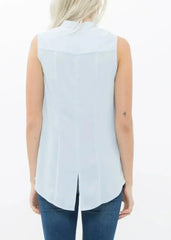 Women's Stand Collar Sleeveless Blouse In Cloud Blue | Femstylo - Femstylo