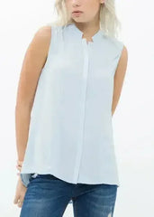 Women's Stand Collar Sleeveless Blouse In Cloud Blue | Femstylo - Femstylo