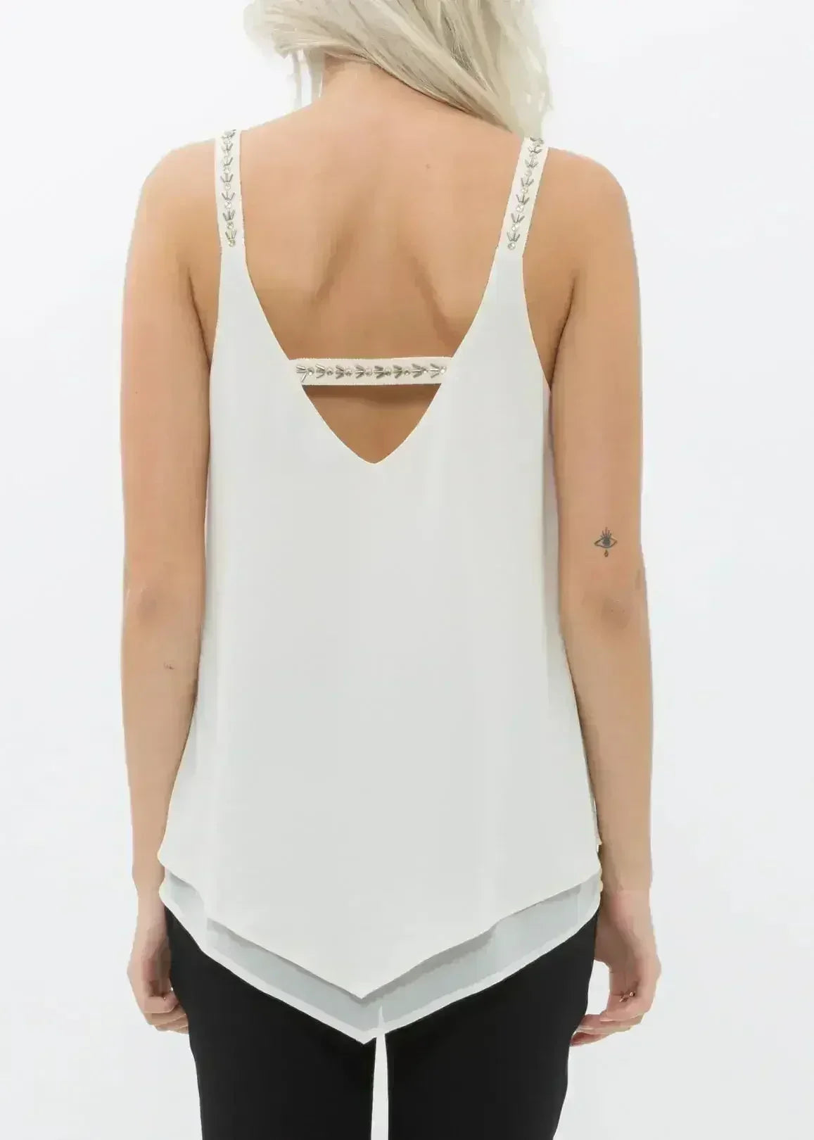 Embellished Chiffon Camisole Top In Cream - Femstylo