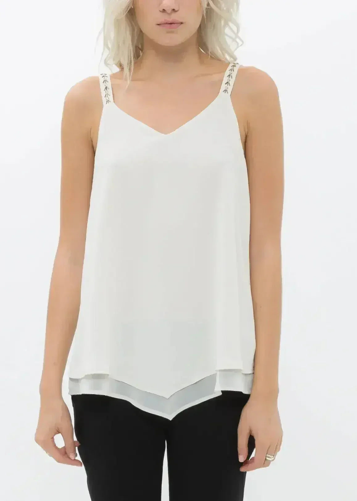 Embellished Chiffon Camisole Top In Cream - Femstylo