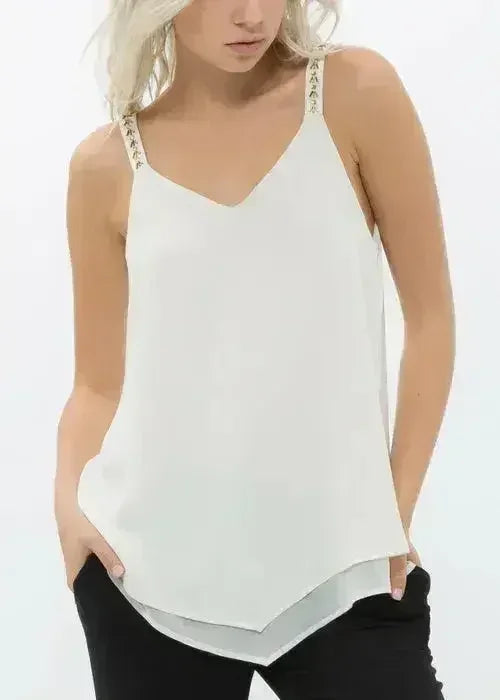 Embellished Chiffon Camisole Top In Cream - Femstylo