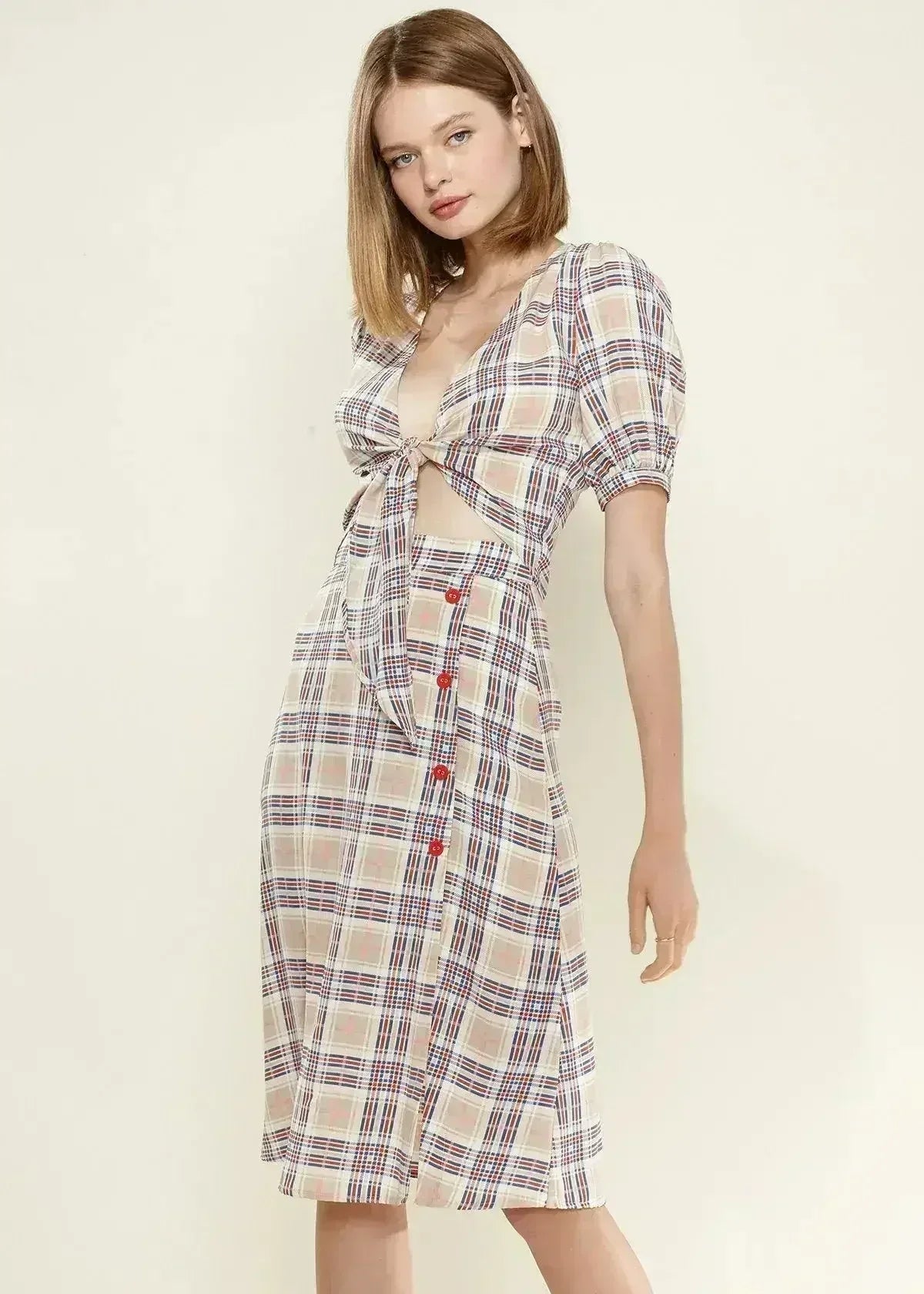 Women's Multi Check Tie Hem Blouse in Multiplaid | Femstylo - Femstylo