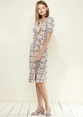 Women's Multi Check Button Down Slit Skirt in Multiplaid - Femstylo