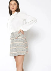 Pink Striped Tweed Mini Skirt - Femstylo