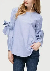 Women's Tie Sleeve Poplin Crewneck Blouse | Femstylo - Femstylo