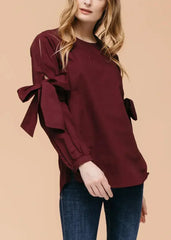 Women's Tie Sleeve Poplin Crewneck Blouse | Femstylo - Femstylo