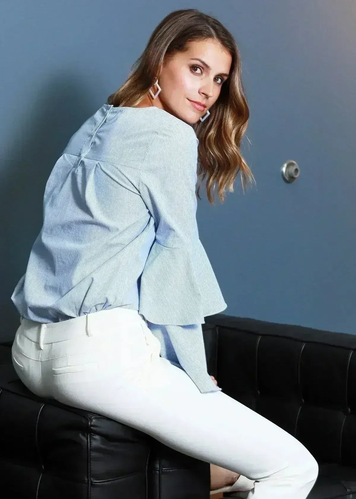 Women's Ruffle Bell Sleeve Shirt Blouse In Blue | Femstylo - Femstylo