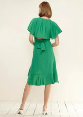 Women's Asymmetrical Hem Button Front Skirt in Kelly Green - Femstylo