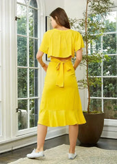 Women's Asymmetrical Hem Button Front Skirt in Yellow - Femstylo