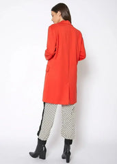 Women's Notch Collar Longline Jacket In Paprika - Femstylo